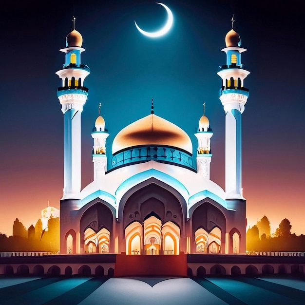 La bellissima e serena moschea di notte nel benedetto mese di Ramadan