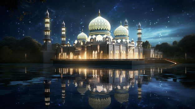 La bellissima moschea serena di notte