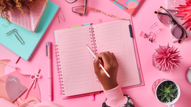 La Bibbia bianca e grigia rosa era piatta con il tè nero le rose rosa colorate la penna della Bibbia e la mano di una donna