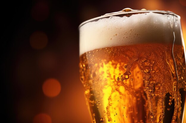 La birra viene versata nel bicchiere da vicino