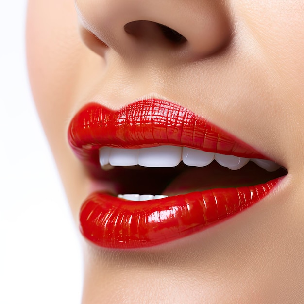 La bocca di una donna con rossetto rosso