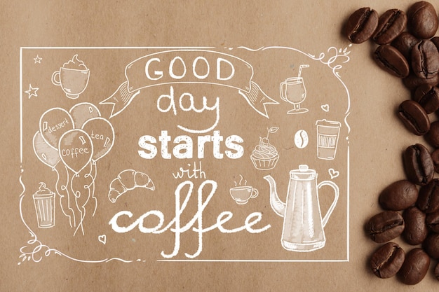 La buona giornata inizia con lo sfondo del caffè