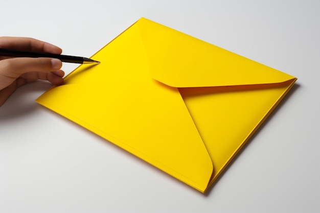 La busta gialla fornisce soluzioni Creiamo un messaggio di soluzioni su un blocco note bianco
