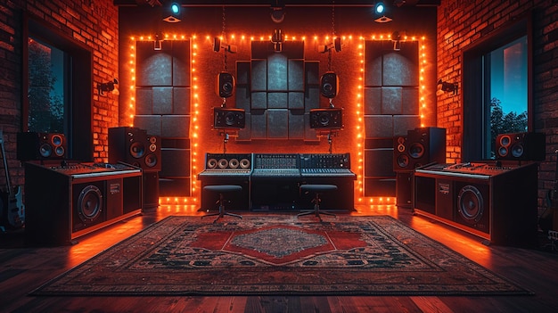 La cabina di registrazione dello studio di suono mescola la magia musicale nel settore della produzione audio