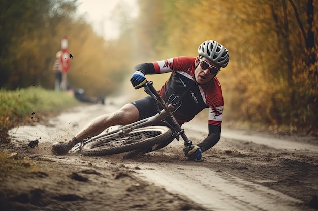 La caduta di un ciclista durante una gara può causare lesioni e una perdita di slancio IA generativa