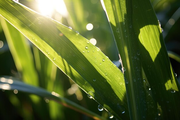 La canna da zucchero illuminata dal sole nella piantagione primaverile