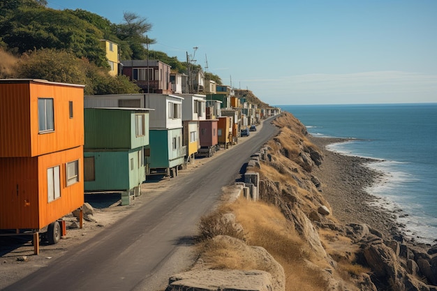 La carovana colorata del trailer segue la strada al tramonto generativo IA