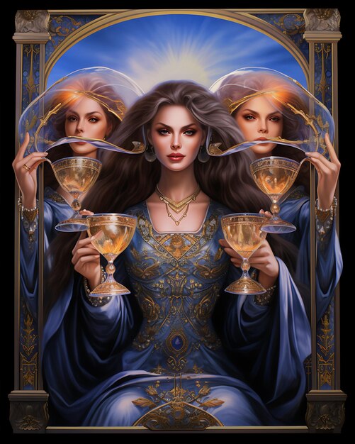 La carta dei tarocchi dei tre angeli per le coppe