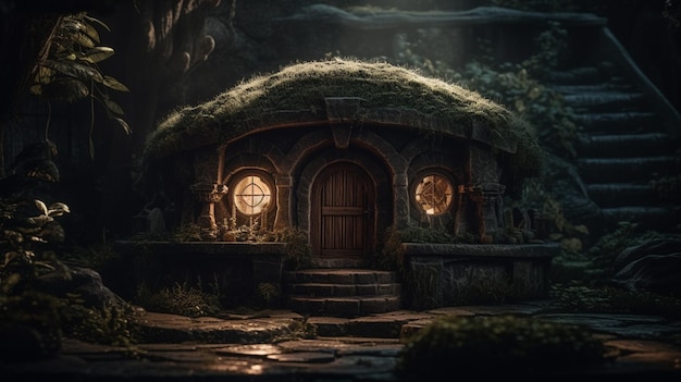 La casa degli hobbit nella foresta