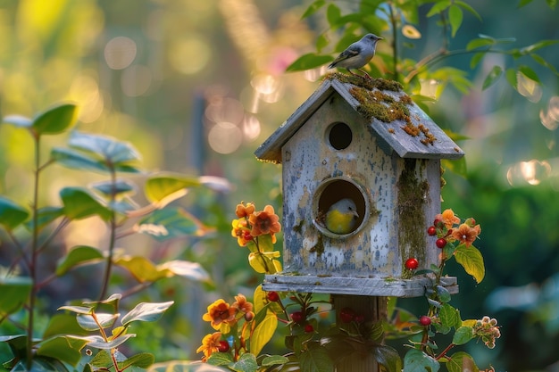 La casa degli uccelli nel giardino attira gli uccelli abbellisce il cortile