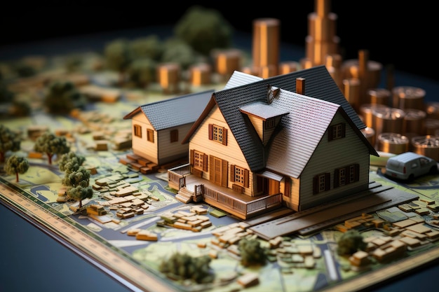 La casa dei sogni in miniatura Un idilliaco modello di casa in mezzo a una foresta di guglie urbane