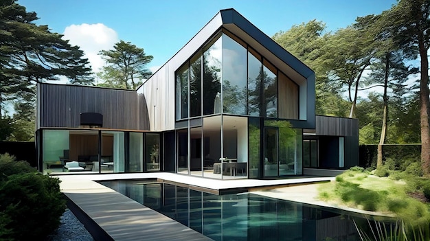 La casa è stata progettata da persona e dispone di una piscina e ha una vista sul cortile.