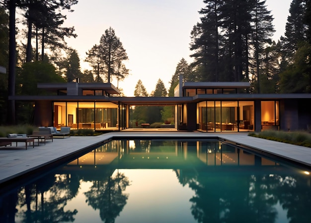 La casa moderna e contemporanea ha una grande piscina