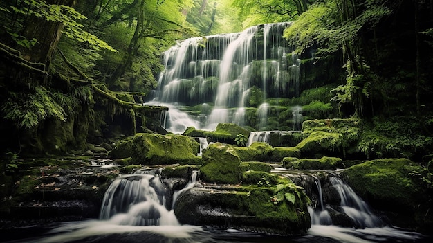 La cascata precipita in una foresta verde IA generativa