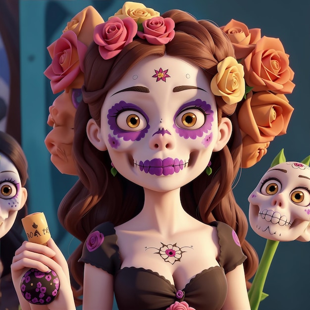 La catrina dia de los muertos donna con trucco teschio di zucchero Halloween