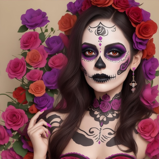 La catrina dia de los muertos donne con trucco teschio di zucchero Halloween