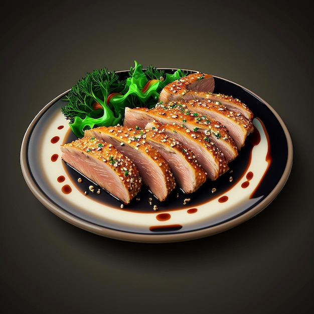 La cena cucina la ricetta delle bistecche di tonno sul piatto AI Generato