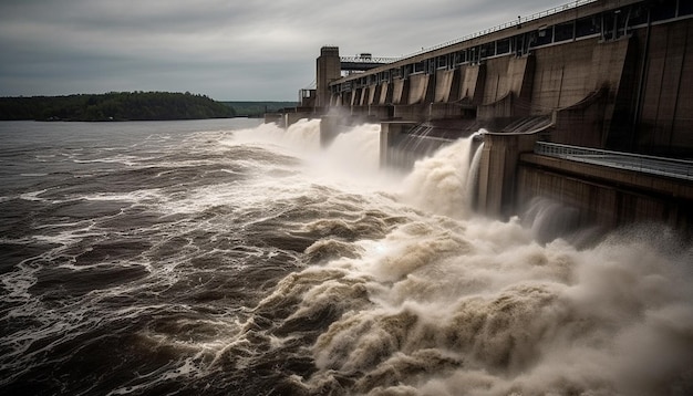 La centrale idroelettrica genera elettricità dall'acqua che scorre e dalla natura generata dall'intelligenza artificiale