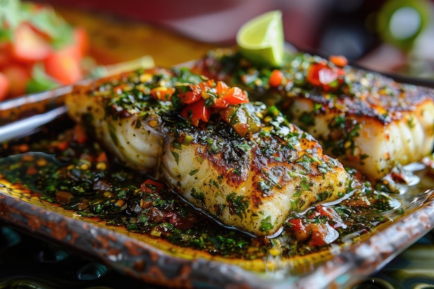 La chermoula è un pesce marinato alla griglia, un popolare piatto marocchino di frutti di mare.