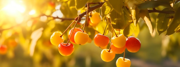 La ciliegia gialla cresce nel raccolto dell'orto Generative Ai