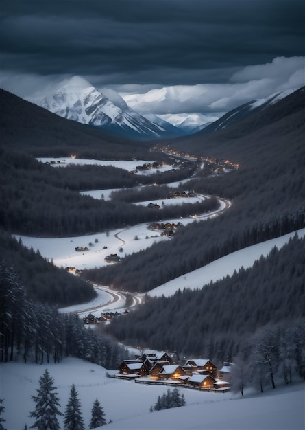 La cima della montagna in inverno coperta di nuvole Paesaggio di montagna