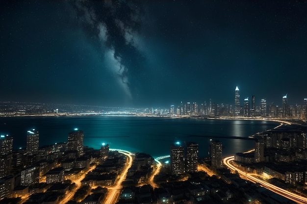 La città al cielo blu notturno