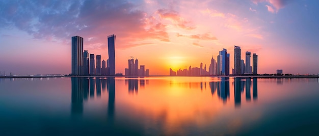 La città di Abu Dhabi splendida vista panoramica del tramonto