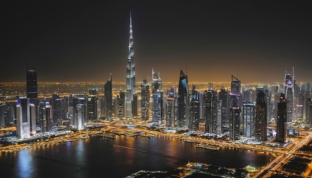 La città di Dubai di notte