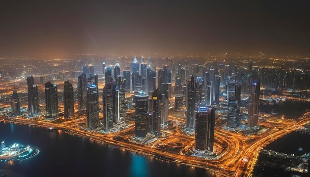 La città di Dubai di notte