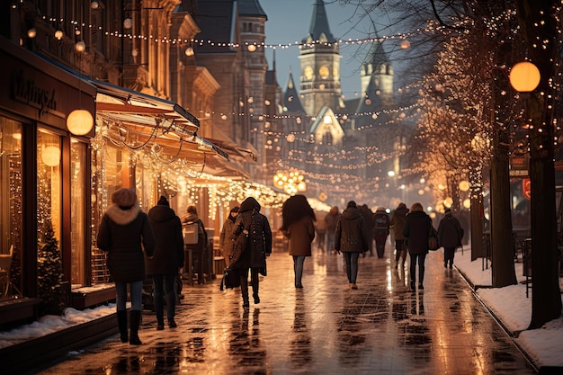 La città luminosa emerge nella IA generativa della neve tempestosa