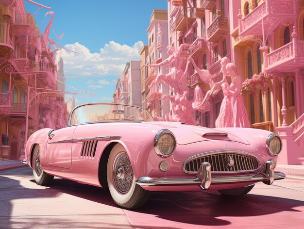 La città rosa perfetta Parigi in stile Barbie Poster Cabriolet rosa