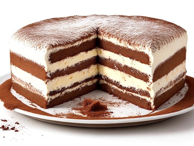 La classica torta di tiramisu italiana isolata su uno sfondo trasparente AI_Generated