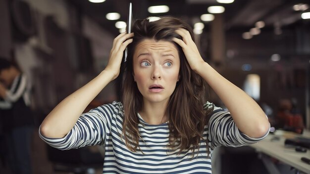 La cliente sembra spaventata a tagliarsi i capelli.