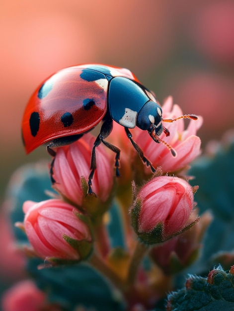 La coccinella in fiore la sera