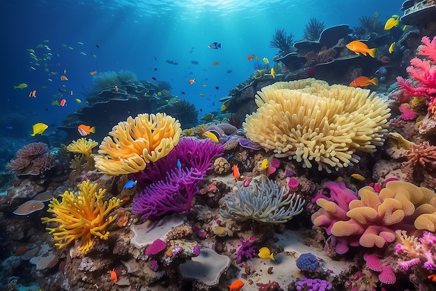 La colorata barriera corallina con le esotiche anemone marine