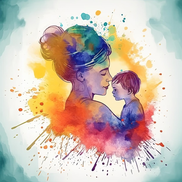 La colorata illustrazione della Festa della mamma di un bambino che abbraccia la madre