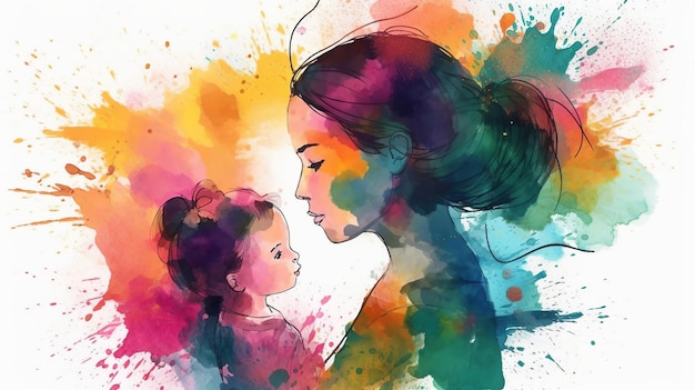 La colorata illustrazione della Festa della mamma di un bambino che abbraccia la madre