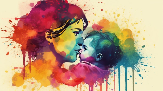 La colorata illustrazione della Festa della mamma di un bambino che abbraccia la madre