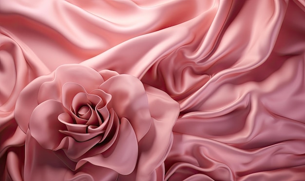La combinazione della tenue tonalità rosa e degli intricati motivi a rose sullo sfondo astratto di seta rosa liscia crea un'atmosfera romantica e femminile Creazione utilizzando strumenti di intelligenza artificiale generativa