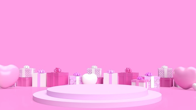 La confezione regalo e il cuore per il rendering 3d del concetto di San Valentino