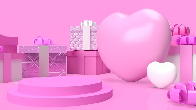 La confezione regalo e il cuore per il rendering 3d del concetto di San Valentino