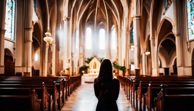 La contemplazione silenziosa della ragazza nella solitudine della chiesa