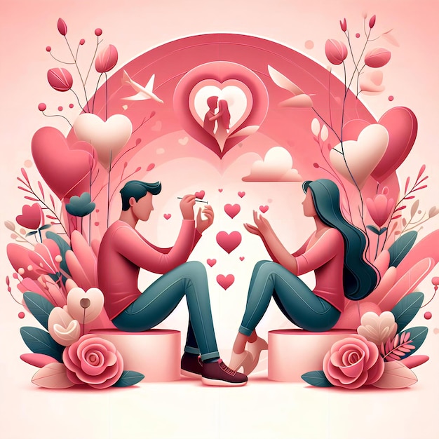 La coppia del giorno di San Valentino in un momento romantico sullo sfondo generato dall'AI