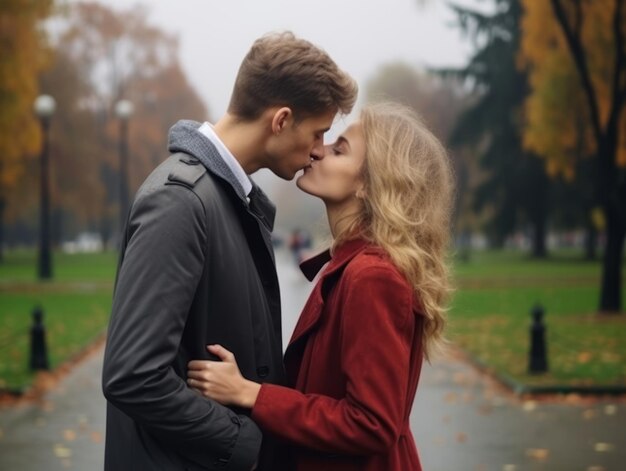 La coppia di innamorati si sta godendo una romantica giornata autunnale