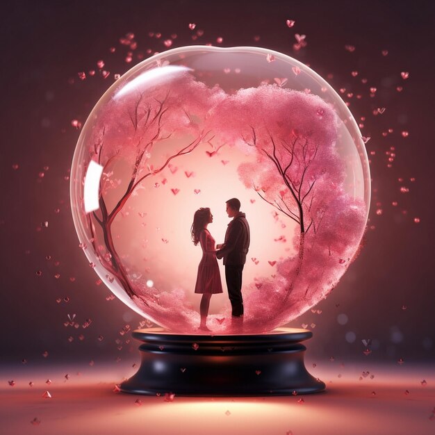La coppia dovrebbe stare in piedi mano nella mano all'interno di uno sfondo luminoso del giorno di San Valentino generato dall'AI