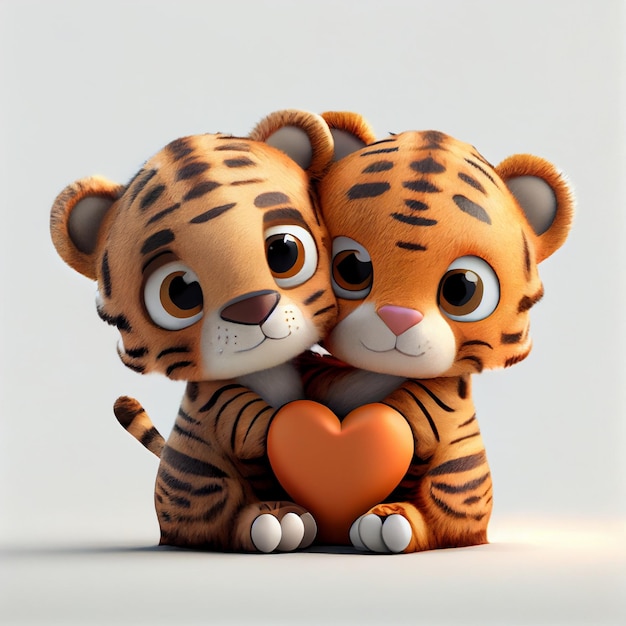 La coppia sveglia della tigre nell'amore con gli animali del biglietto di S. Valentino dei cuori 3d rende l'illustrazione