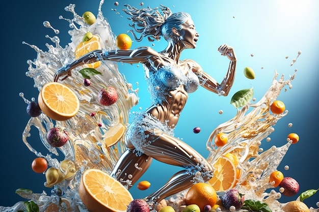 La corsa è la chiave per una buona salute Stile di vita sano Una corretta alimentazione Set alimentare Frutta Verdura Acqua pura Dieta biologica Cibo calorico Bel corpo