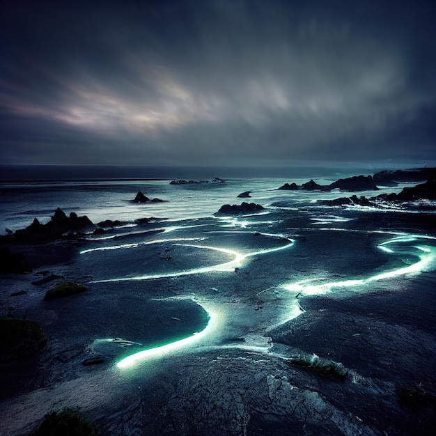 la costa della Cornovaglia, mare bioluminescente