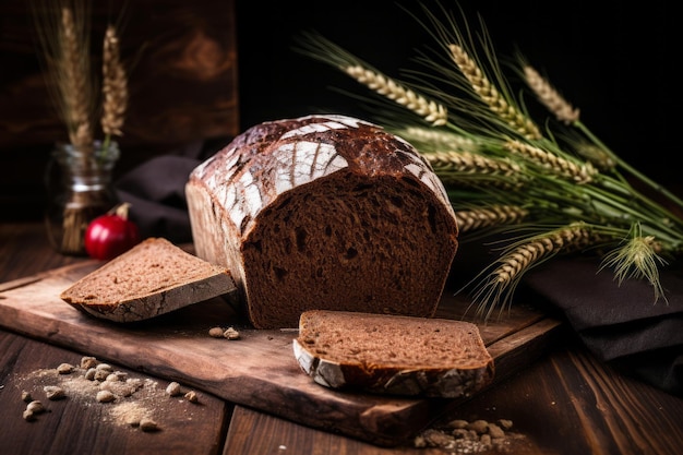 La cottura magica sullo sfondo rustico prepara il terreno per il pane di segale fresco