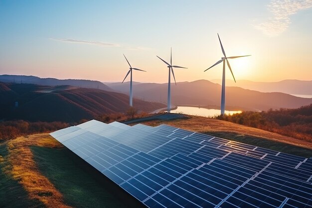 La creazione di energia sostenibile utilizzando pannelli solari e parchi eolici è favorevole alle imprese Il concetto di sviluppo pulito e sostenibile
